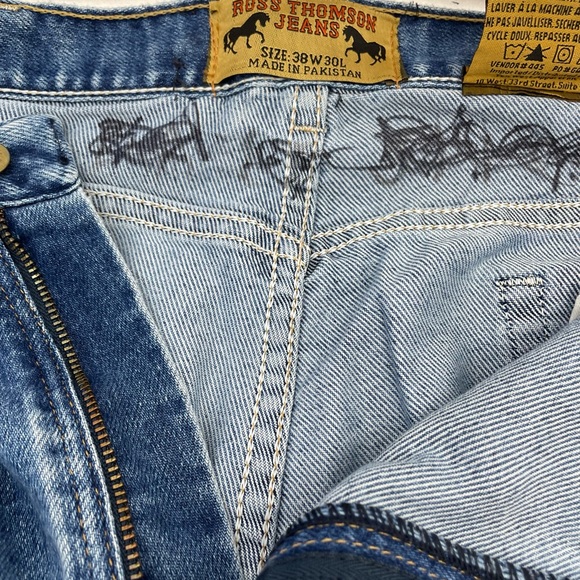 Ross Thomson Denim Jeans Blue Straight Medium Wash Flawed NWT Men's 38 W x 30 - Picture 10 of 14